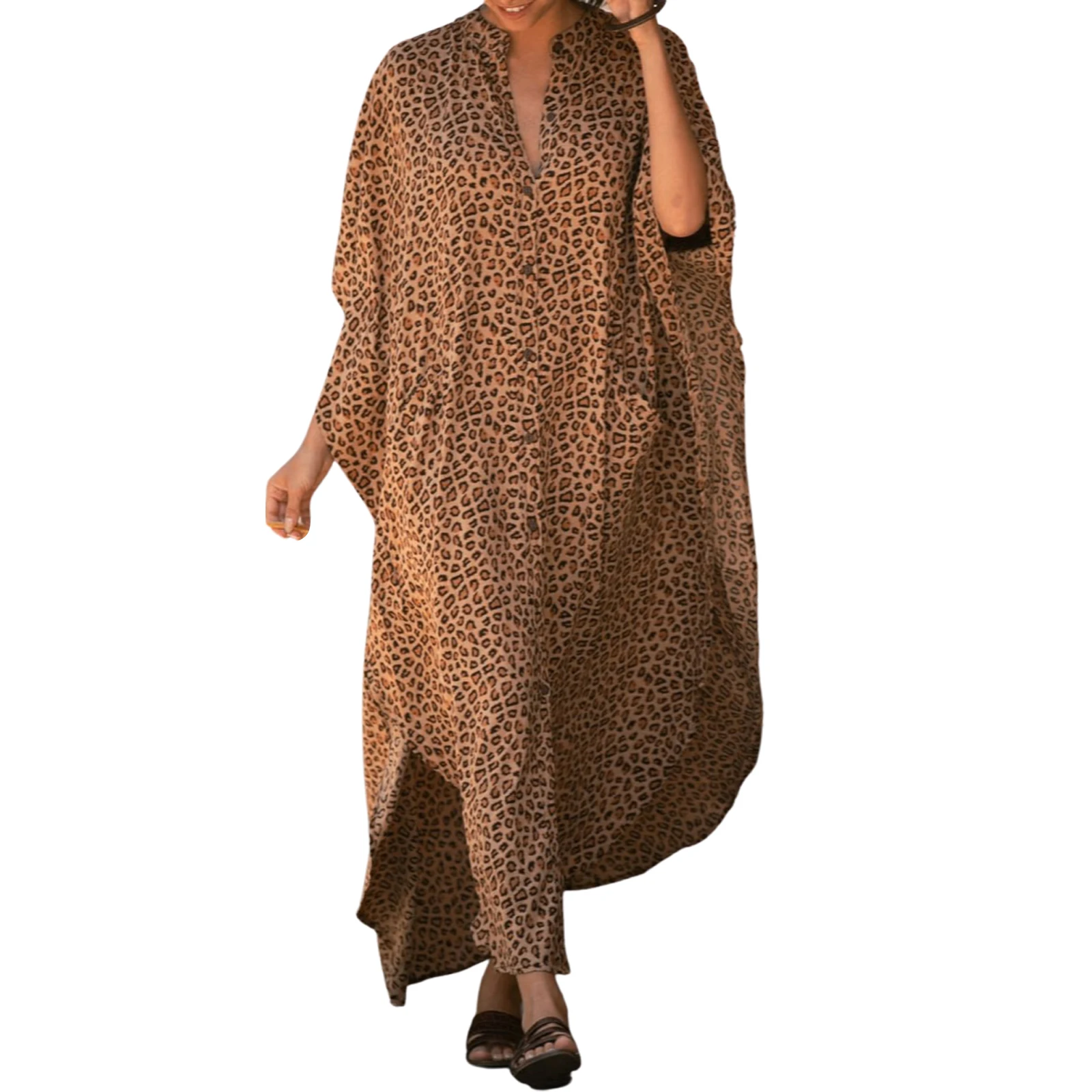 Женская Длинная накидка на купальник привлекательное Платье макси с пуговицами V