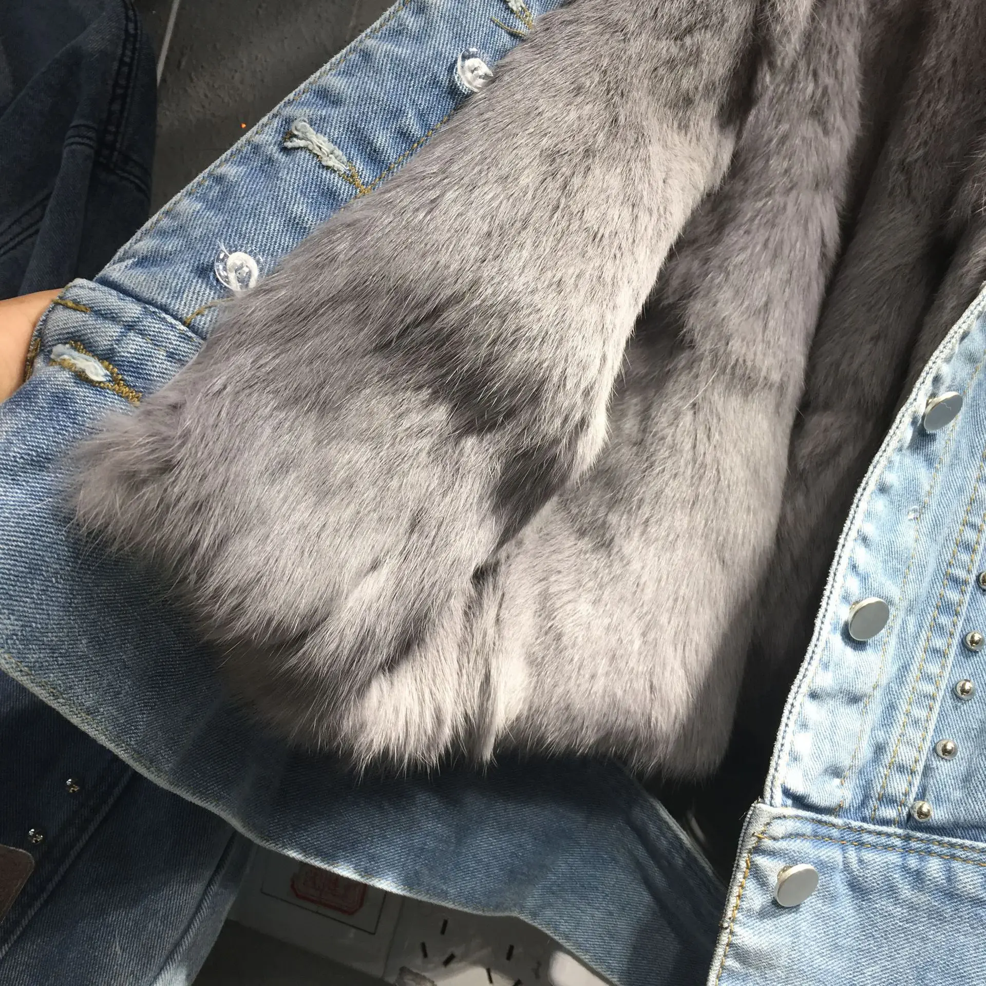River Punk Denim Jacket Women Winter Warm Fur Coats Fashion Streetwear Goth Jeans Jackets and Lady Outerwear |