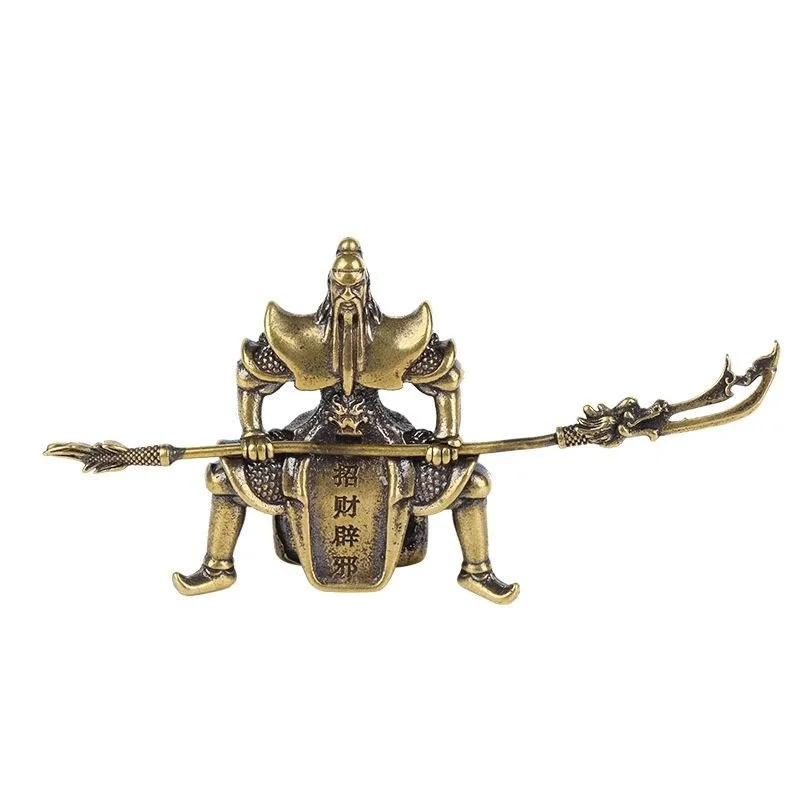 Латунный китайский бог богатства верхом на лошади статуя Гуань Гун аксессуары