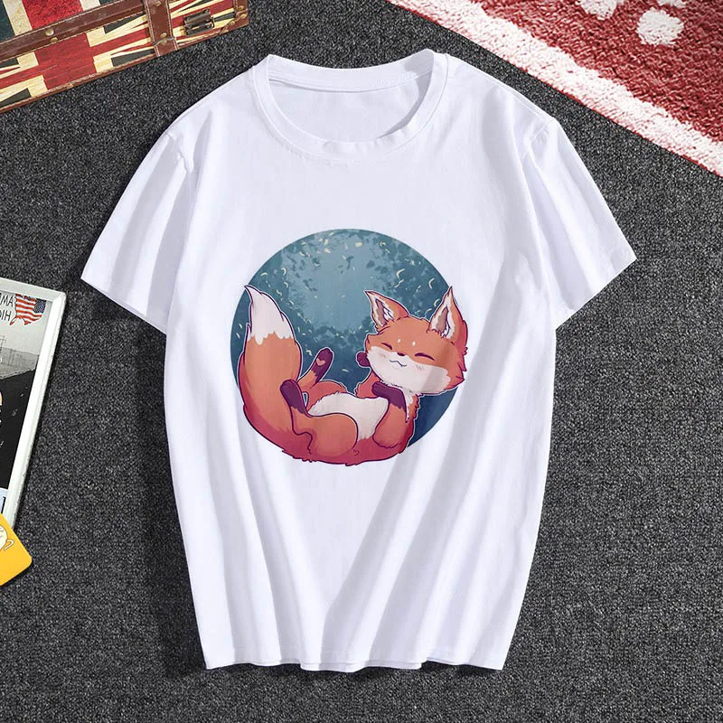 Женская хипстерская футболка Lus Los Cute белая с коротким рукавом и принтом лисы