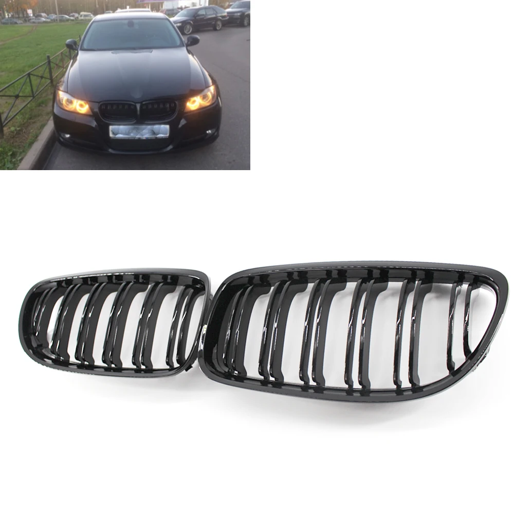 

2pcs Grille Cover Clips 51137201969 51137201970 Auto Black Dual Gloss For BMW 3 Series 2009-2011