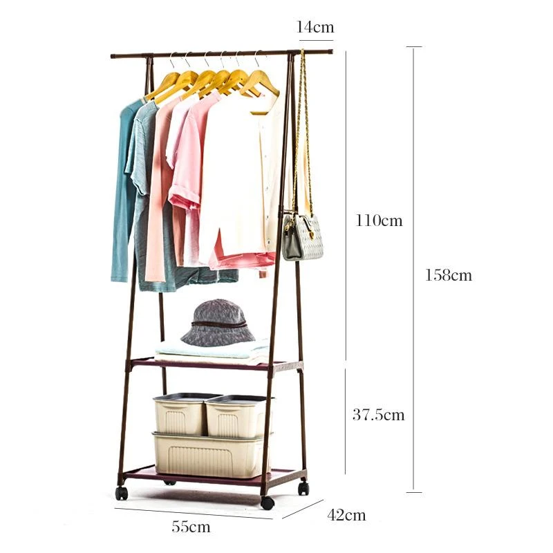 

Removable Metal Coat Rack Floor Shelf Stand with Wheels Multifunction Storage Rack Organizer Garment Clothes Holder Shelves
