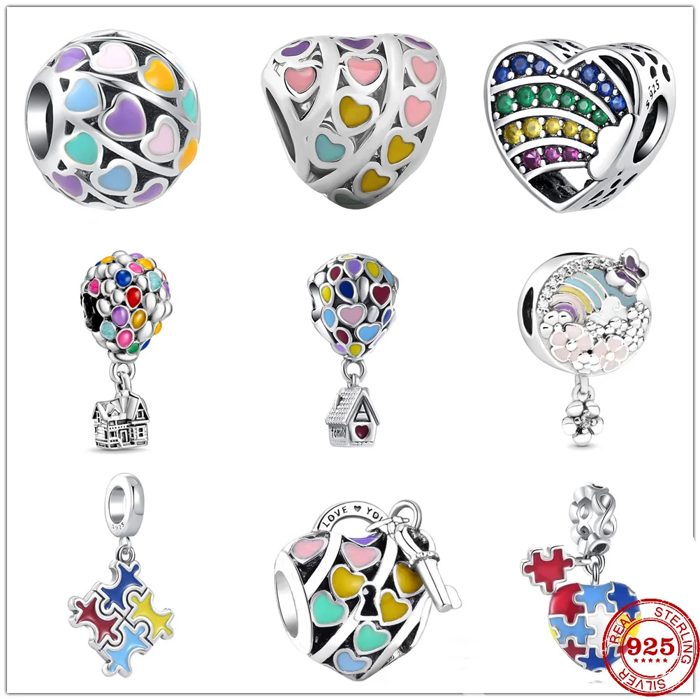 Женский браслет Пандора из серебра 925 пробы с разноцветными радужными шариками |