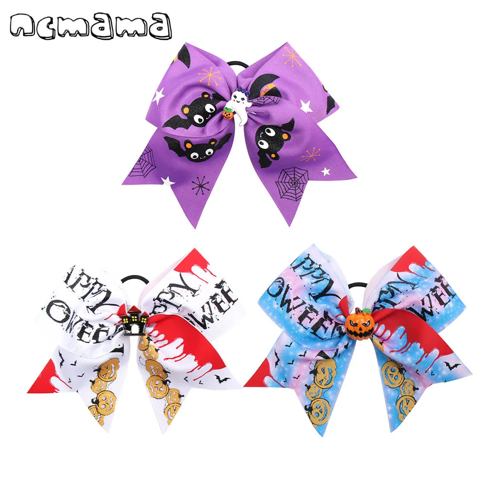 

Банты для волос ncmama на Хэллоуин 7 дюймов большие для девочек, с резинкой для волос, ручная работа, с принтом тыквы, банты для удовольствия, дет...