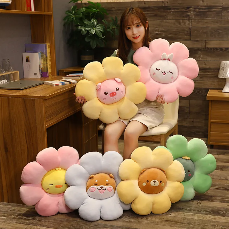 

Cute Sun Flower Throw Pillow Soft Plush Chair Cushion Winter Warm Sofa Chair Cushion Kids Cartoon Animals Cushions Floor Mat