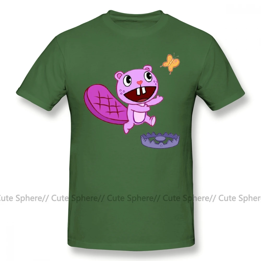 Футболка с надписью «Happy Tree Friends»; Милая футболка с рисунком зубастой и бабочкой; футболка с короткими рукавами - Цвет: Army Green
