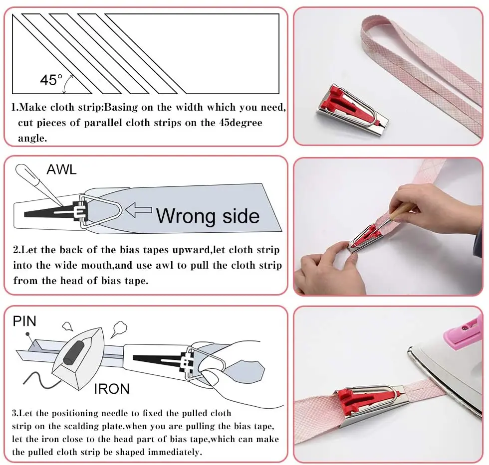 

LMDZ Fabric Bias Tape Makers Kit with Sewing Awl Bead Needle Adjustable Binder Clip Wooden Awl Foot Bias Tape Maker for Quilting