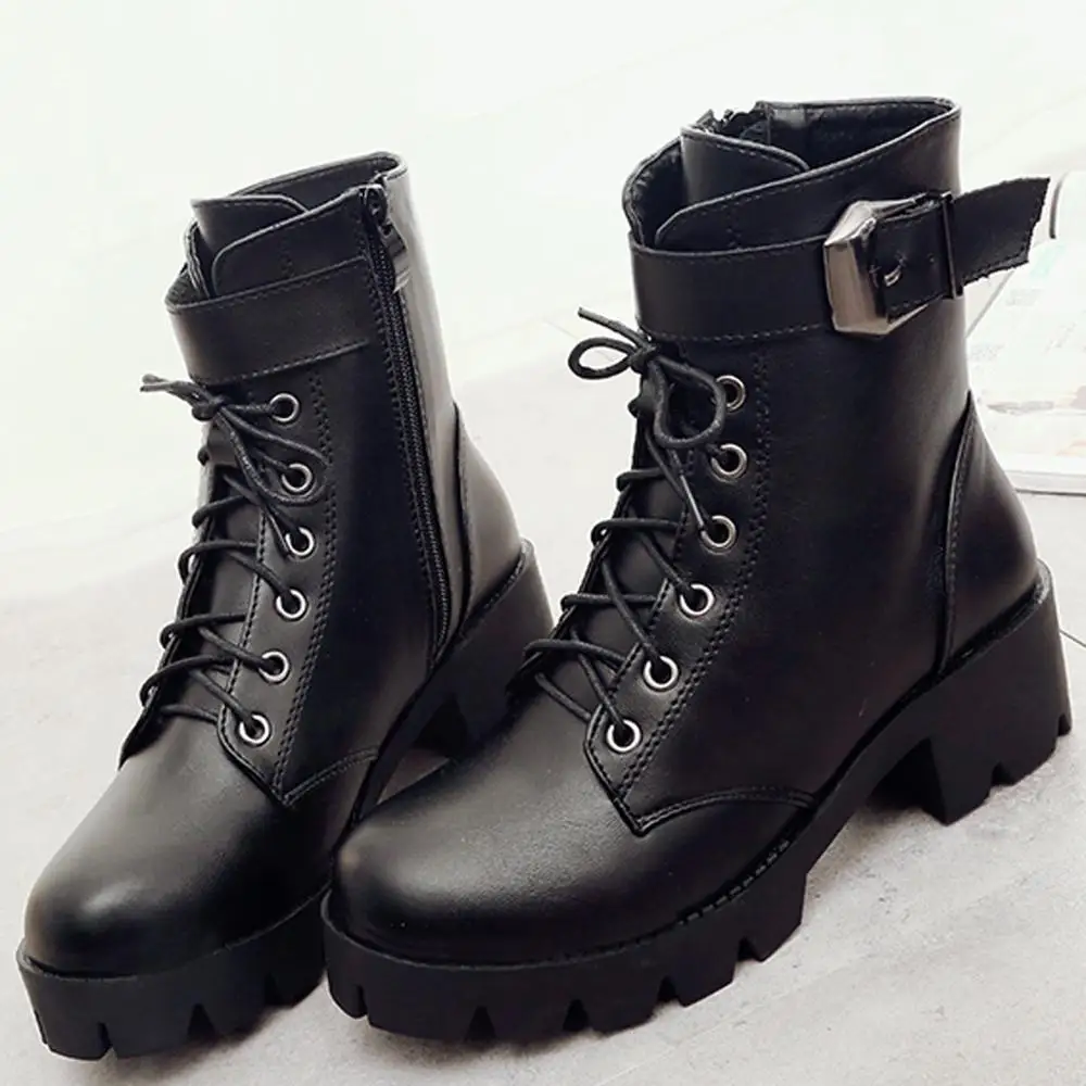 

2020 High Quality Fashion Leather Boots Woman shoes Winter Warm Lace-up Ankle Boots For Woman Waterproof Platform Boots