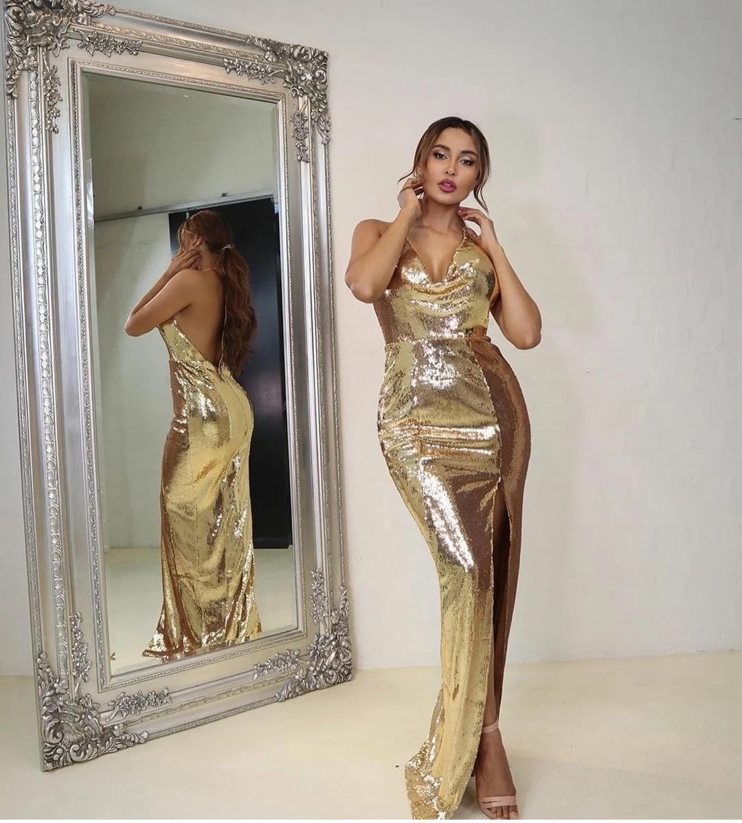 

Женское вечернее платье-Русалка с V-образным вырезом