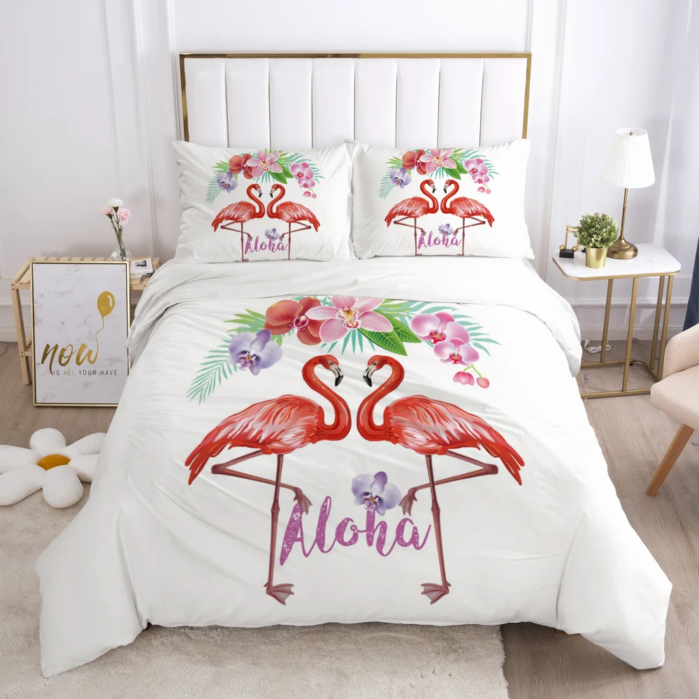 

3D Luxury Bedding Set Queen/King/Europe Size Comforter/Quilt/Blanket Case Duvet Cover Pillowcases Linens Nordic Flowers Flamingo