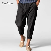 mens casual linen pants solid drawstring loose trouser plus size 3xl mens fashion hip hop sweatpants man ankle length pants