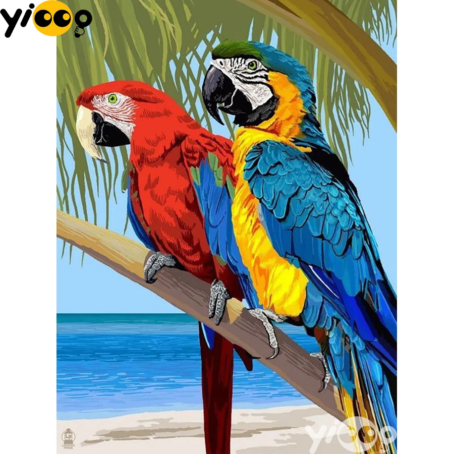 

Full Square/Round Drill Diamond Painting Cross Stitch Embroidery Parrots by the Beach Rhinestone Mosaic Home Decor Gift AX2772
