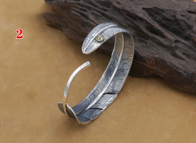 Серебро 925 пробы Цвет перо Форма Открытый жесткий браслет для мужчин или женщин
