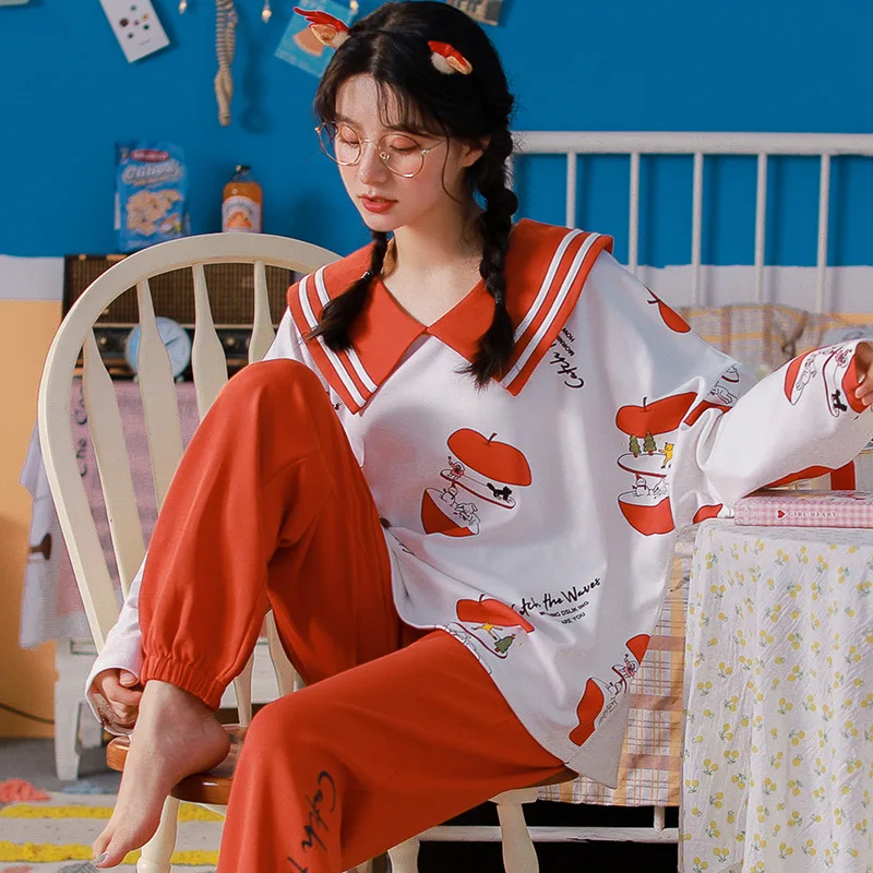 

Casual Cartoon Ladies Pajamas Pajamas for Women Doll Collar Pajamas Can Be Worn Outside Home Clothes Women Autumn and Winter