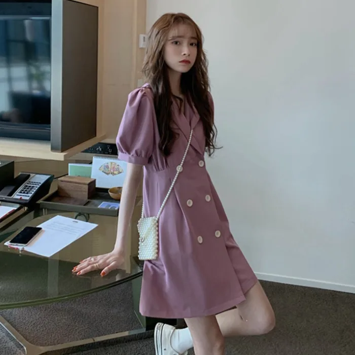 

French Minority Purple Dress Summer 2021 New Hong Kong Style Vintage Chic Anti-Aging Elegant Suit Skirt Women