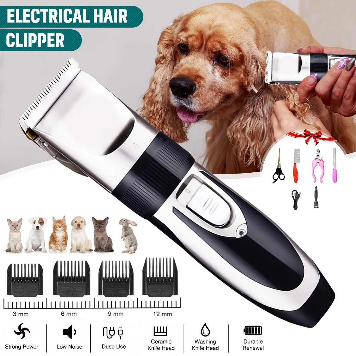 

Машинка для стрижки собак, триммер для груминга домашних животных (кошек, собак, кроликов), Беспроводная перезаряжаемая профессиональная бр...