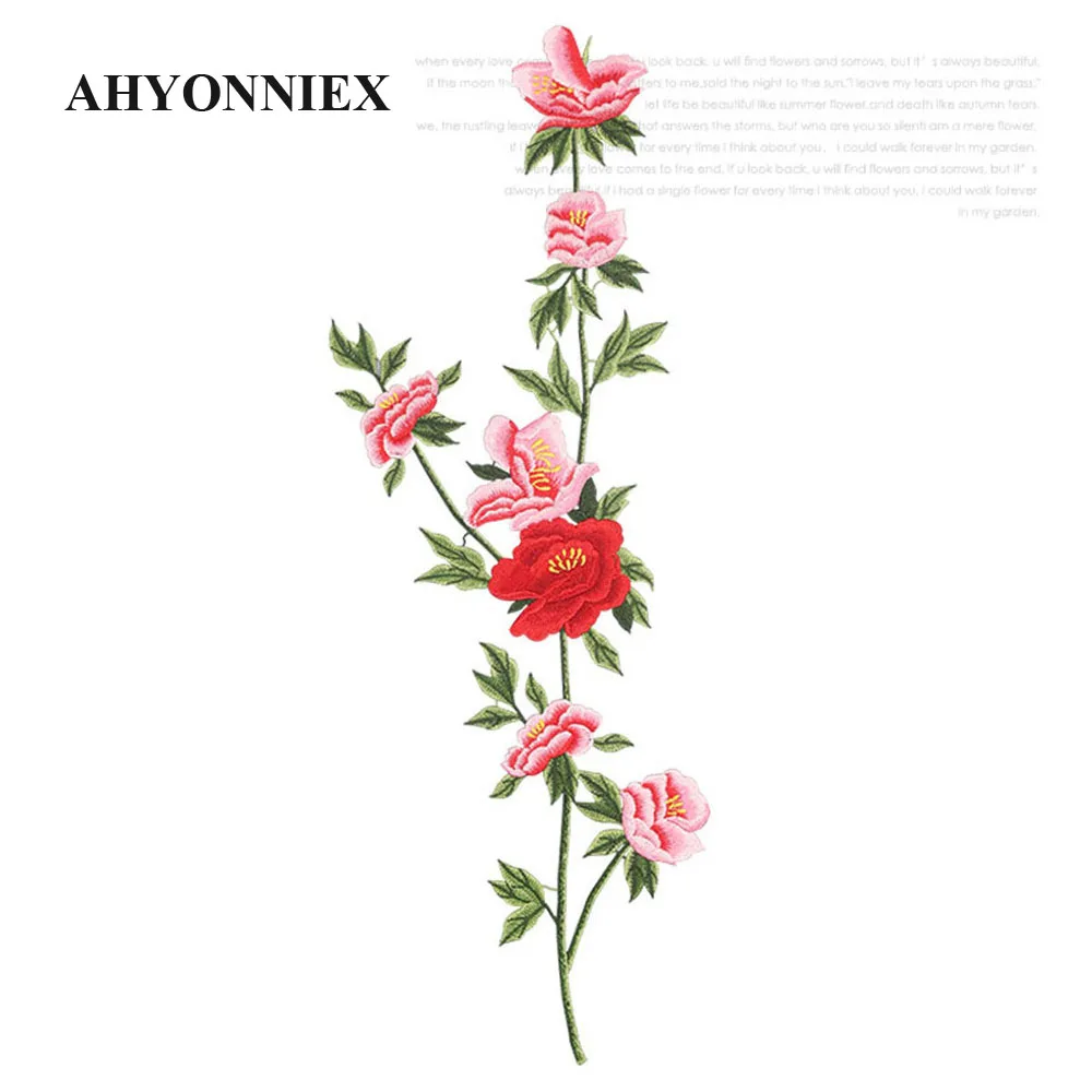 

AHYONNIEX Large Size Mirror Type Peony flower Patches Embroideried Sew on Patches for Clothing Applique DIY Clothes Accessories