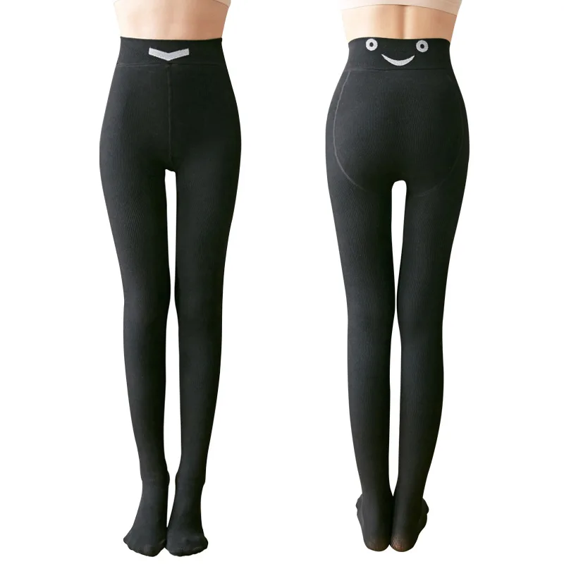 

Winter Tights Pantyhose Women Stripes Smiley Face Thermal Pants Graphene Conductive Warm Leggings Slimming All-match Bottoms