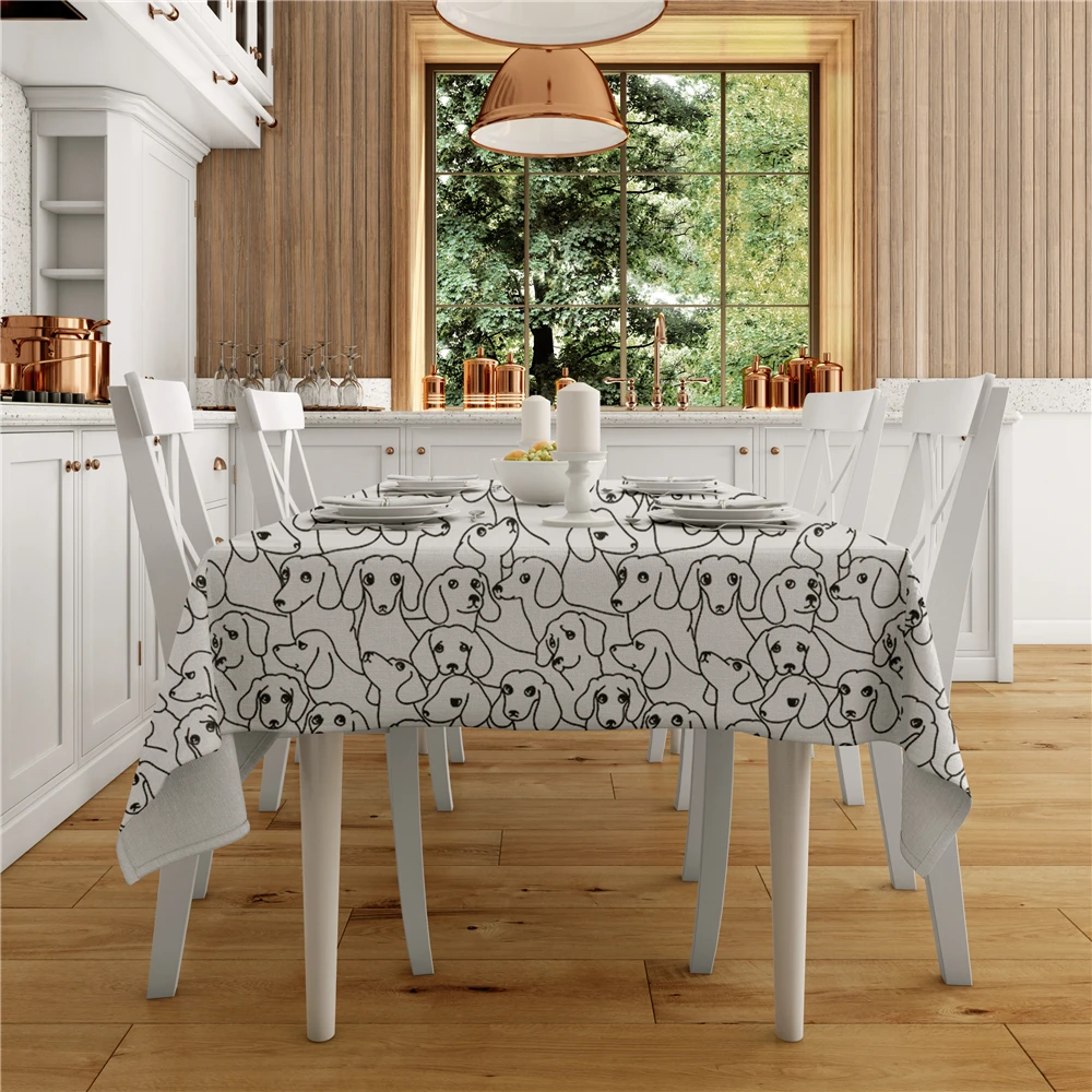 

Cartoon Cute Dog Tablecloth Animal Series Pattern Printed Linen Table Cloth Simple Waterproof Home Kitchen Decor Table Cover