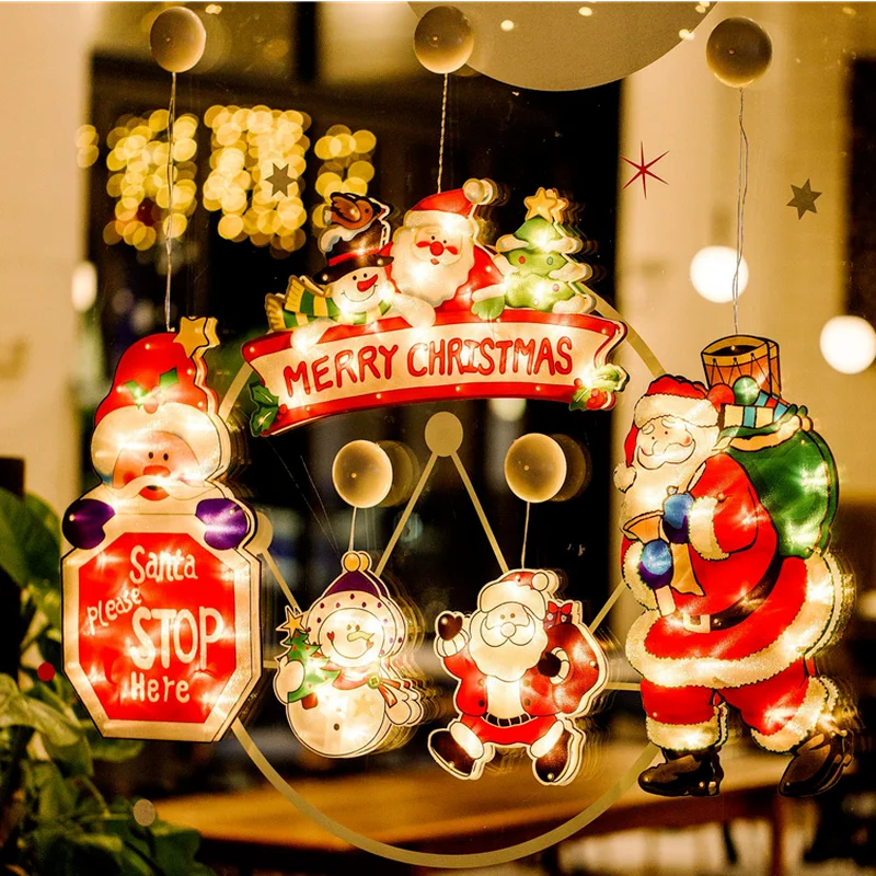 

Цветная лампа на присоске, праздничный декоративный светильник в виде Санта-Клауса, Звездные огни, праздничный декоративный светильник веч...