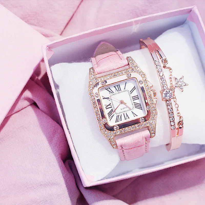 

Frauen Diamant Uhr Starry Luxus Armband Set Uhren Damen Casual Leder Band Quarz Armbanduhr Zegarek Damski Dropshipping
