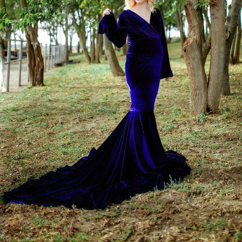 

2022 модная одежда с V-образным вырезом для беременных женщин золотистое бархатное длинное платье для беременных с длинным рукавом официальн...