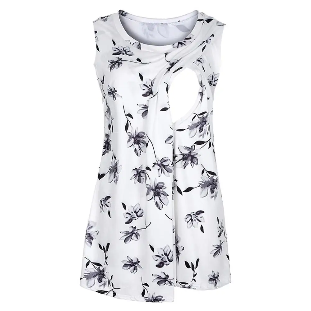 Платья для беременных женщин одежда майка без рукавов с цветочным принтом топы