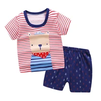 hot sale summer baby clothes set 100 cotton cartoon bear children body suit kids clothes set costume for boys and girls retail