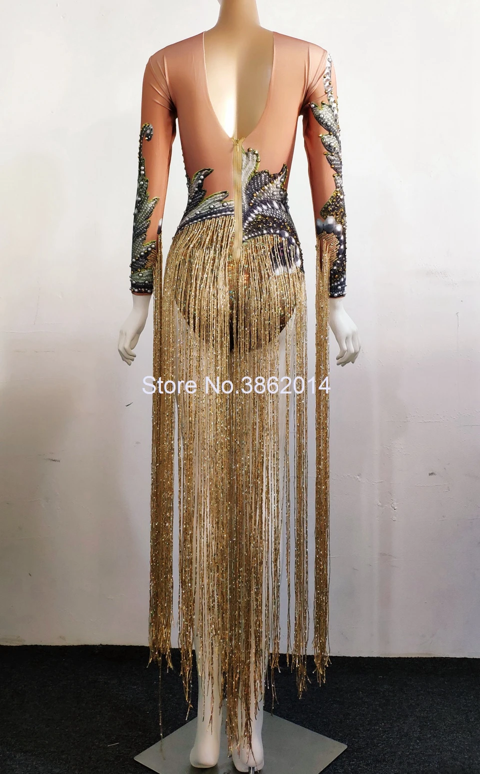 Модное женское боди с золотой бахромой Женский певец DJ клубный костюм для