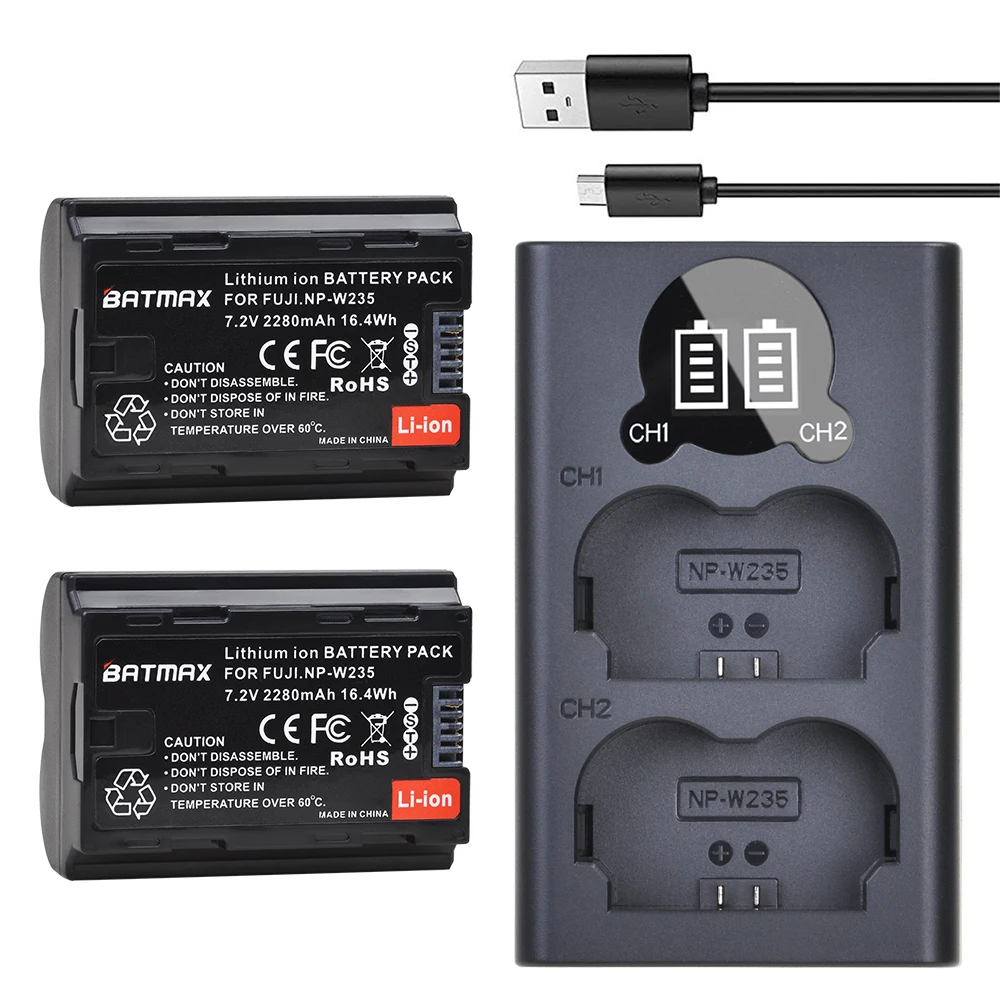 

Batmax 2280mAh NP-W235 NP W235 Camera Battery+ LED USB Dual Charger with Type C Port for Fujifilm Fuji X-T4, XT4