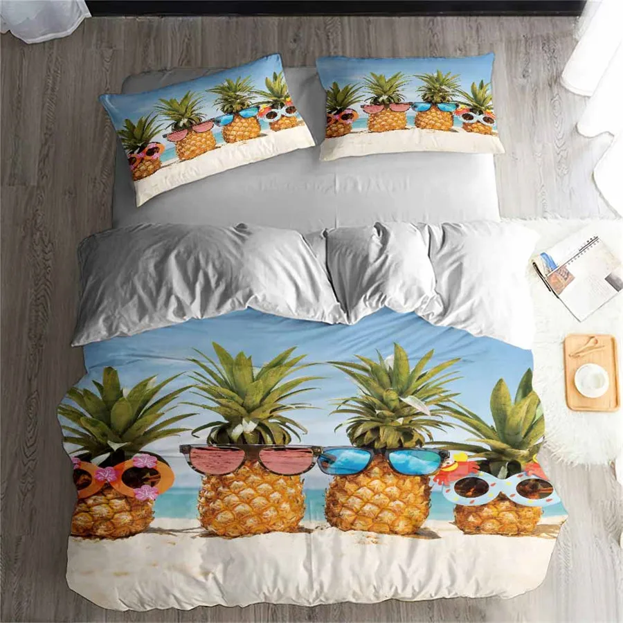 Комплект постельного белья HELENGILI с 3d-изображением ананасов, пододеяльник, комплект, реалистичное постельное белье с наволочкой, размеры 2-10