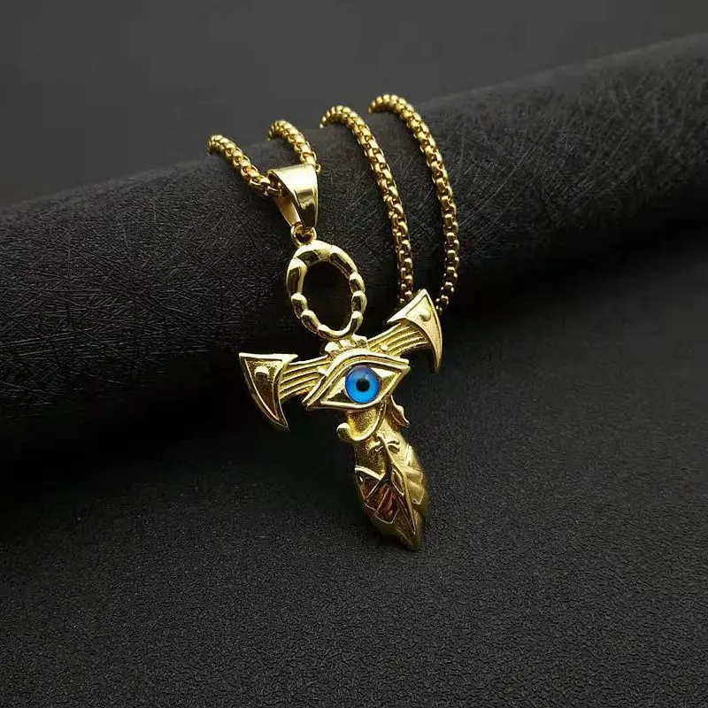 

Egyptian Ankh Cross Pendant Necklace Gold/Silver Color Stainless Steel Eye of Horus Chain For Women Men Jewelry Dropshipping