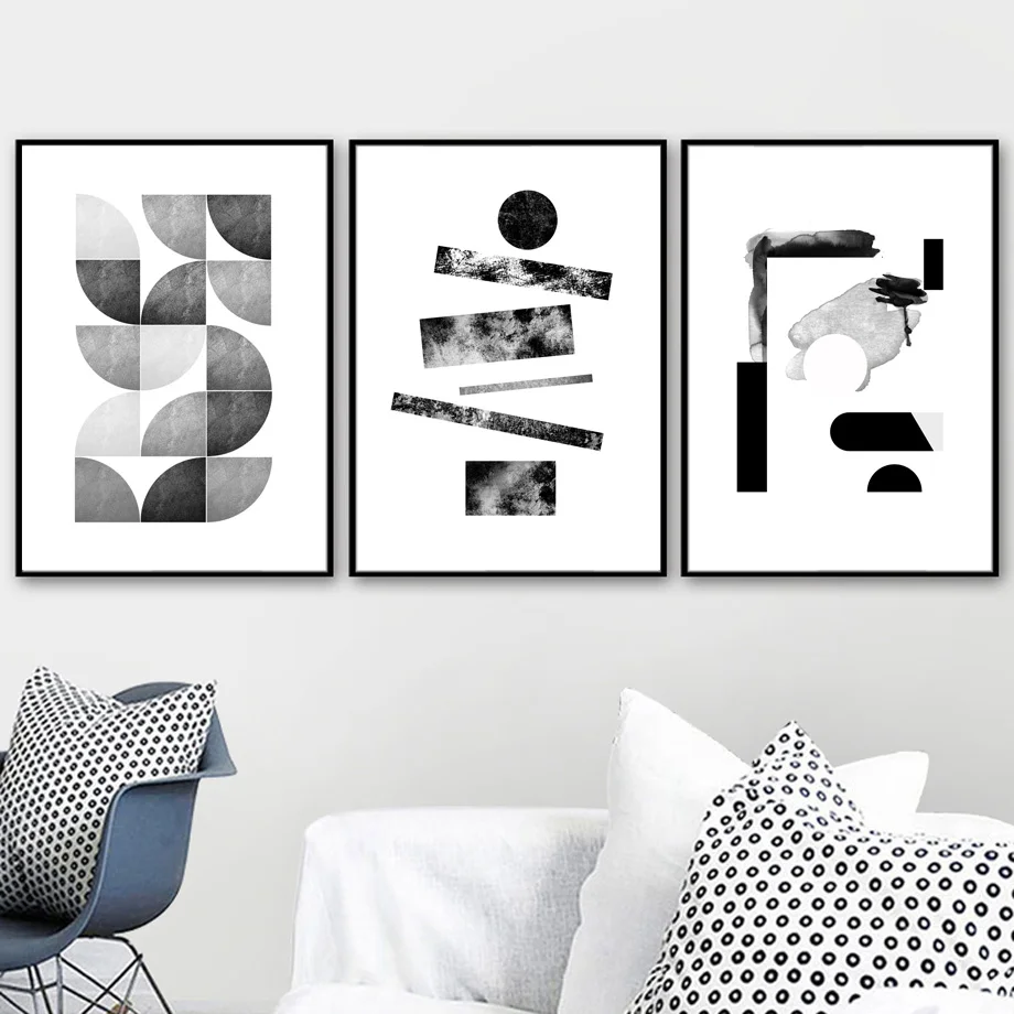 

Wall Art Canvas Painting Print Geometric Girl Posters And Prints Black White Nordic Wall Pictures For Living Room Decor