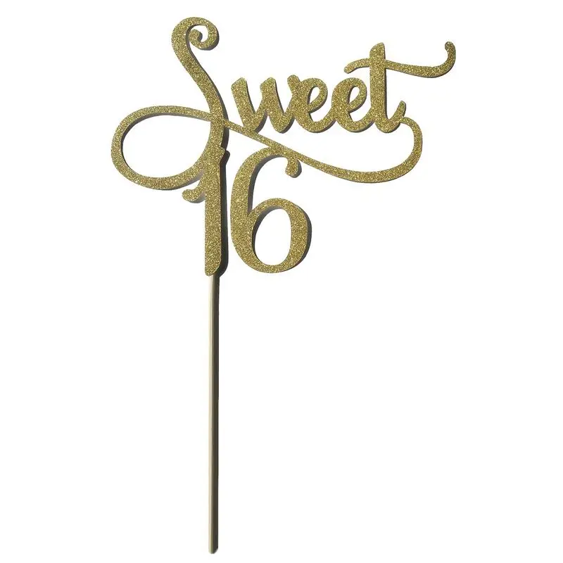 Золотая монограмма сладкий 16 торт Топпер 16th День рождения Юбилей для сладких