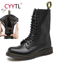 cyytl mens fashion winter lace up leather shoes high top keep warm knee boots waterproof fur lined tooling botas para hombre
