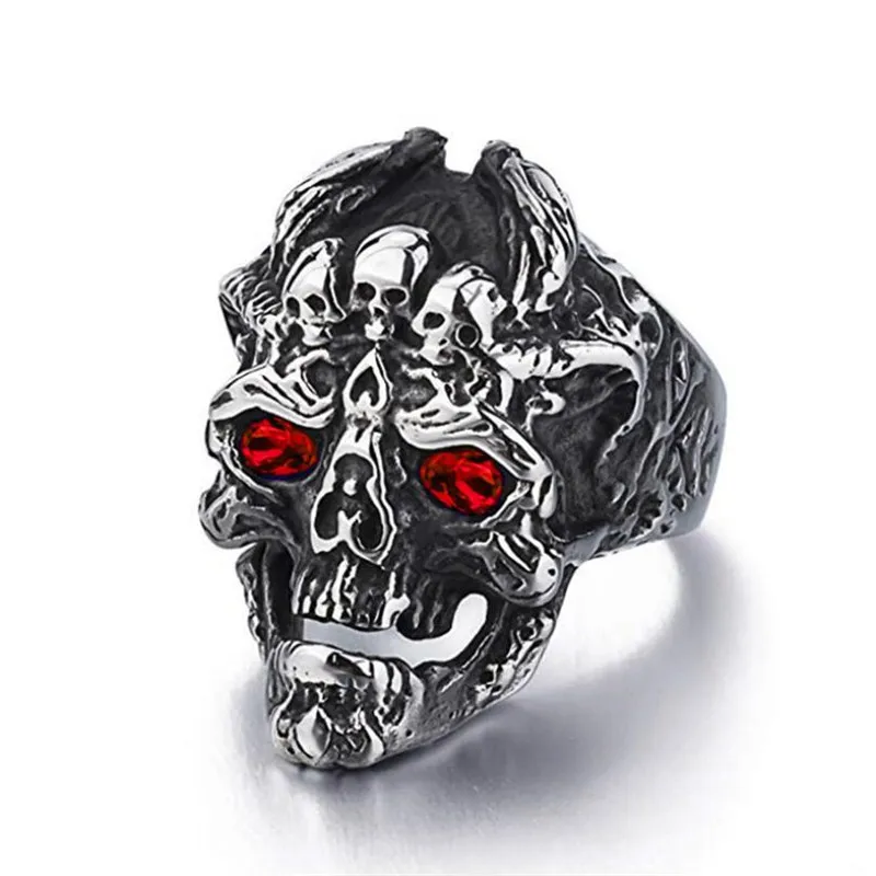 

New fashion devil skull green zircon men domineering ring gothic popular retro hip hop locomotive accessories gift wholesale