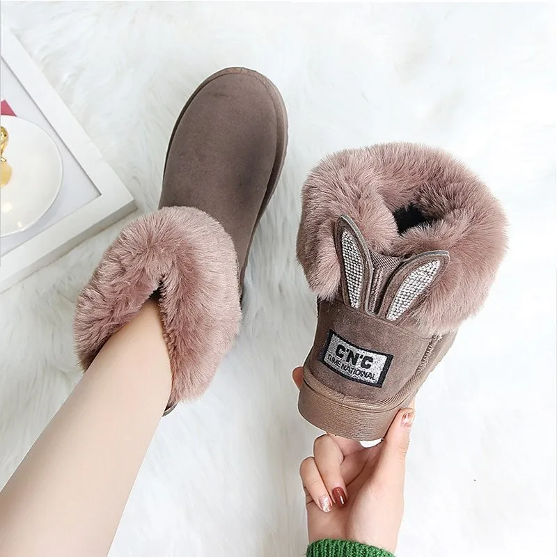 

Snow Boots Female Rabbit Ears Winter Short Boots Casual Cotton Shoes Plus Velvet Warm Short Boots FS21S277