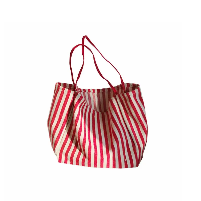 

Retro Striped Shoulder Bag Large Capacity Women Canvas Tote Bag Korean Style Simple Handbag Big Tote Female Casual Shopping Bags