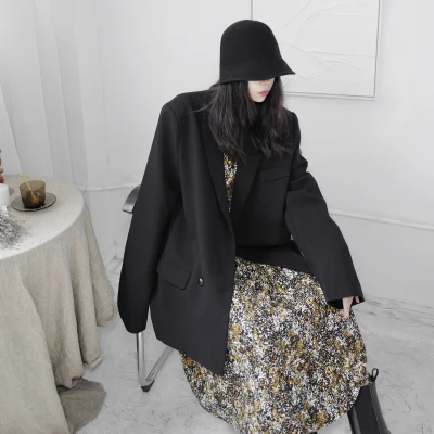

New Product Design feel dark silhouette retro suit double-breasted Korean version cold wind jacket 2021 spring and summer