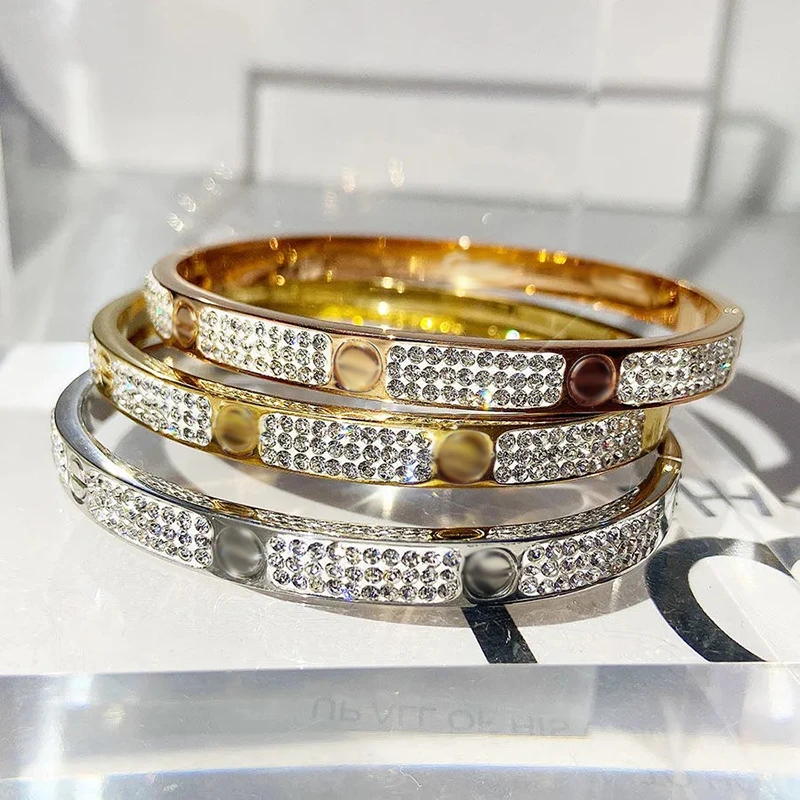 

925 Sterling Silver Bracelet Three Rows Of Drills Micro Inlay Luxury Brand High Quality Fashion Couples Style Lady Anniversary
