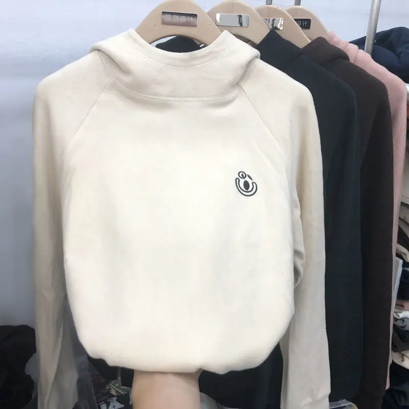 

Women Cotton Fleece Pullovers Turtleneck Solid color Long Sleeve Spring autumn Women's clothings Lady Warmkeeping clothings