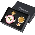 Подарочная коробка, ожерелье, карманные часы, подарочный набор, классический кулон В Стиле Аниме Сакура, брелок, Золотая цепочка, карманные часы, сувенирные подарки