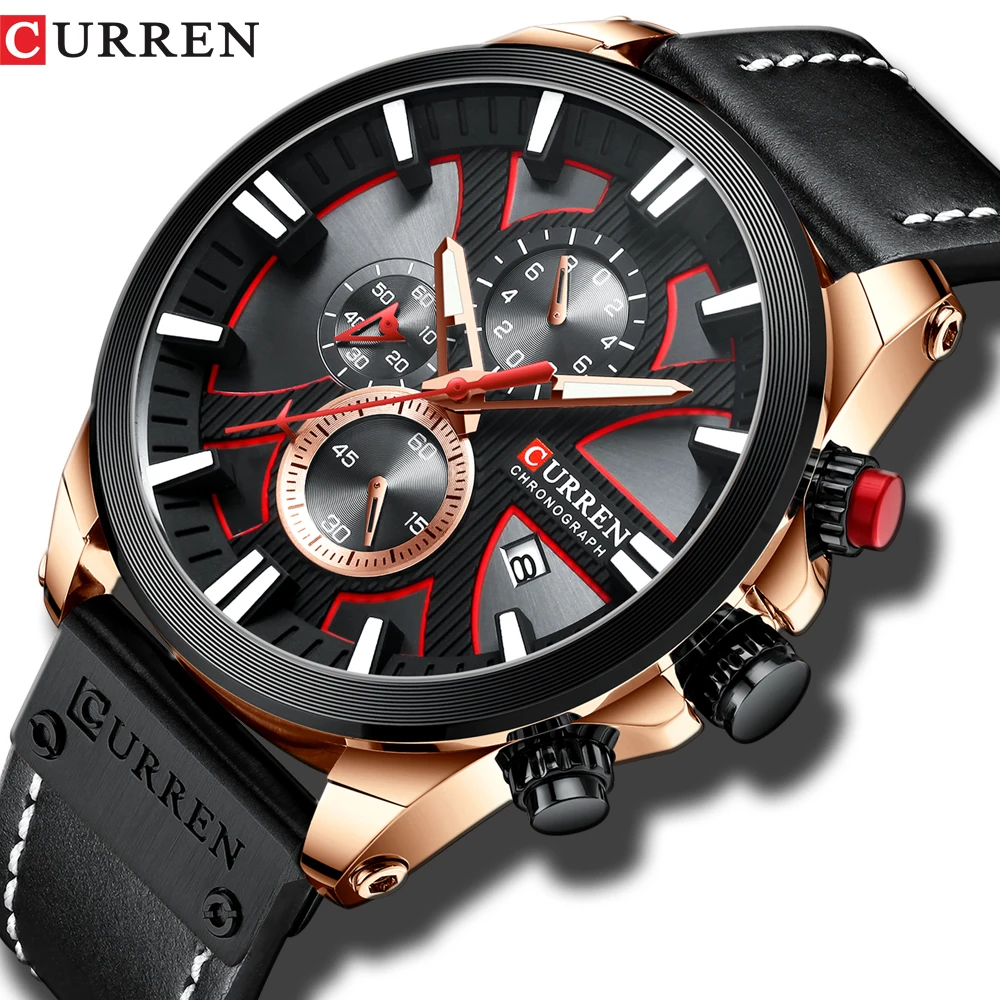 

Luxury Mens Watches Fashion Chronograph Sport Quartz Wristwatch CURREN Leather Strap Watch With Date Reloj Hombre Luminous Hands