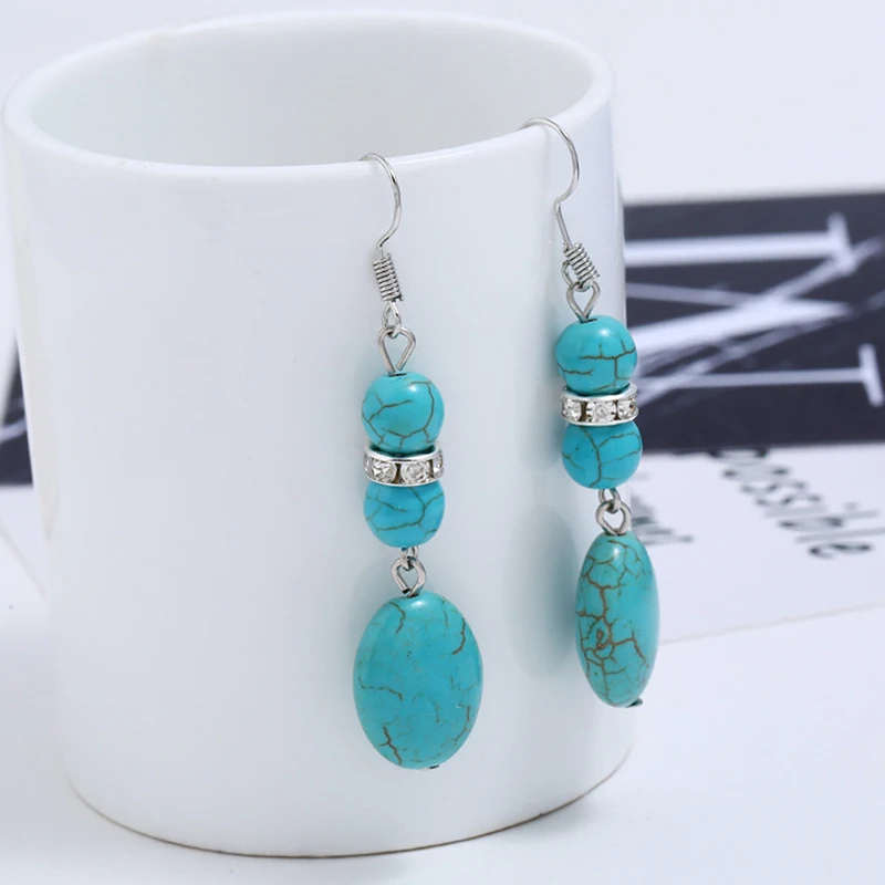 Модные ювелирные изделия серьги из синего камня 3 слоя простой круглый камень