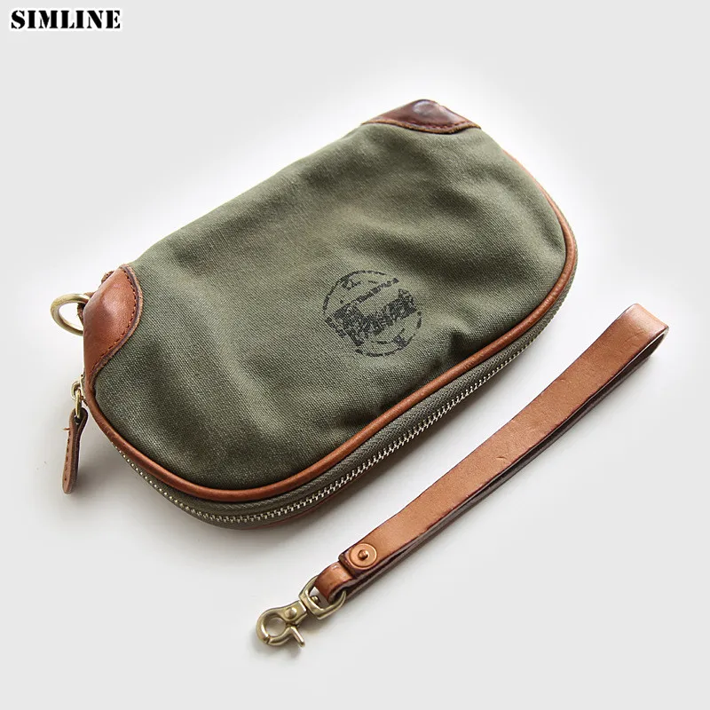 Кошелек мужской из натуральной кожи и холста винтажный роскошный длинный