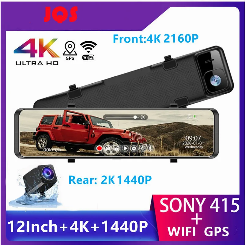 Купи 3840*2160P Car Dvr 12" 4K Sony IMX415 Rear View Mirror Camera FHD 1440P Rear Camera Dash Cam Video Recorder Registrar with Mount за 6,768 рублей в магазине AliExpress