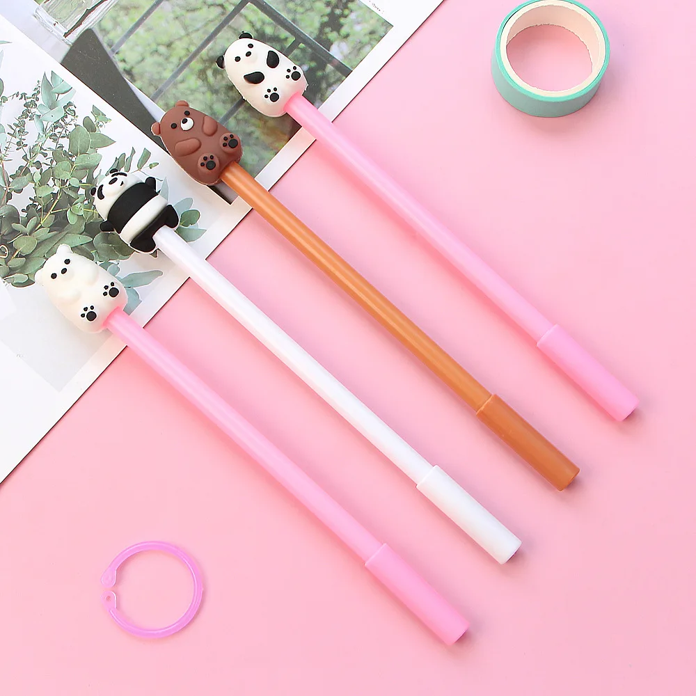 4 Pcs/set Cute Stationery Animals Bare Bears Panda Silicone Gel Pens 0.35mm Black Ink Signature Pen School Office |