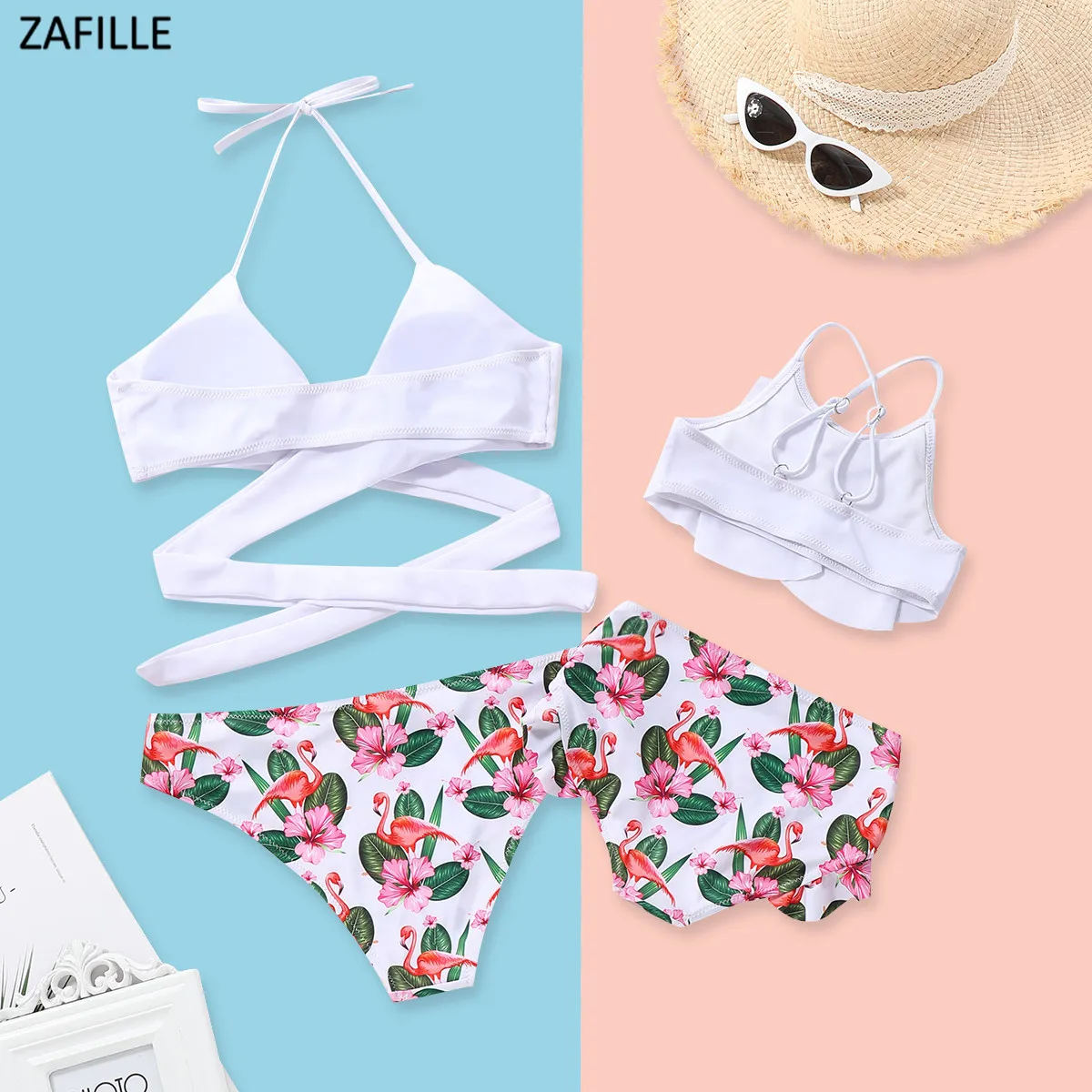 ZAFILLE/Летний одинаковый купальник для всей семьи бикини мамы и дочки с цветочным