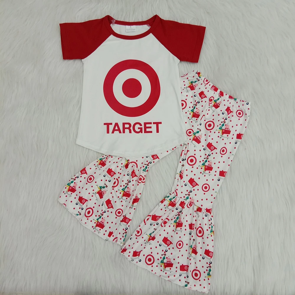 

Children clothing sets baby girls short sleeve raglan top bell bottom pants kids boutique outfits store RTS dropshipping sets