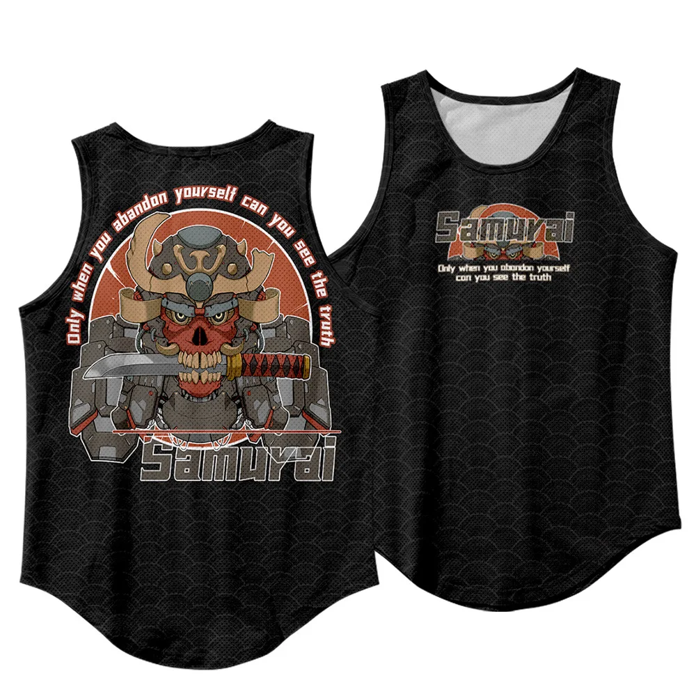 Мужская одежда для фитнеса с черным принтом, Летний жилет для бега, новинка 2021, Майки для тренажерного зала, быстросохнущие спортивные рубашки Samuari без рукавов